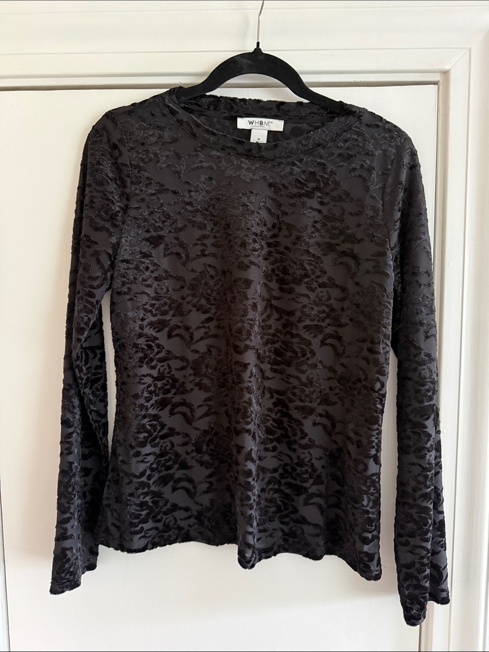 White House Black Market Black Velvet Crewneck Long Sleeve. Brand New